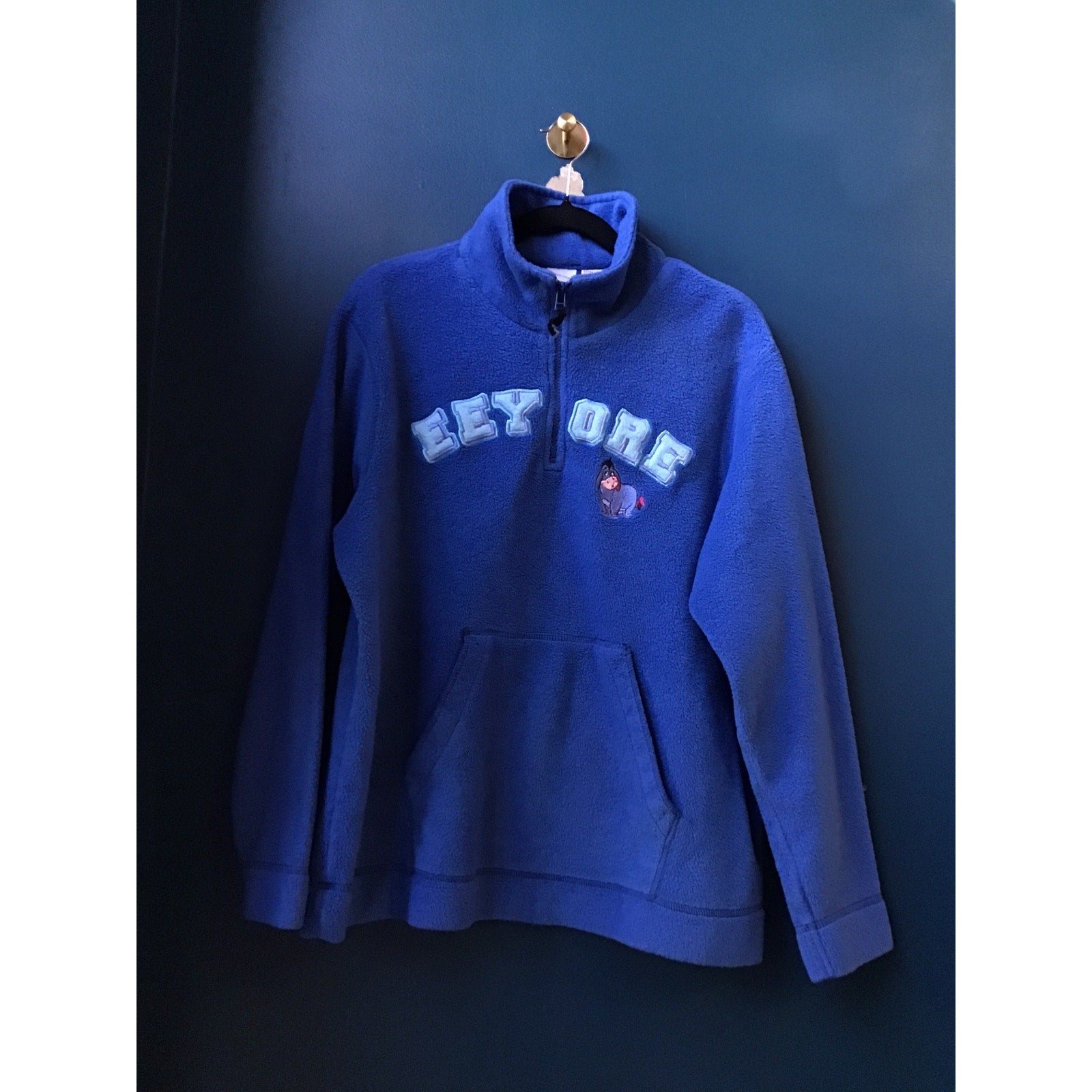 Disney Eeyore Quarter Zip Fleece Pullover Blue Winnie the Pooh Adult Size XL