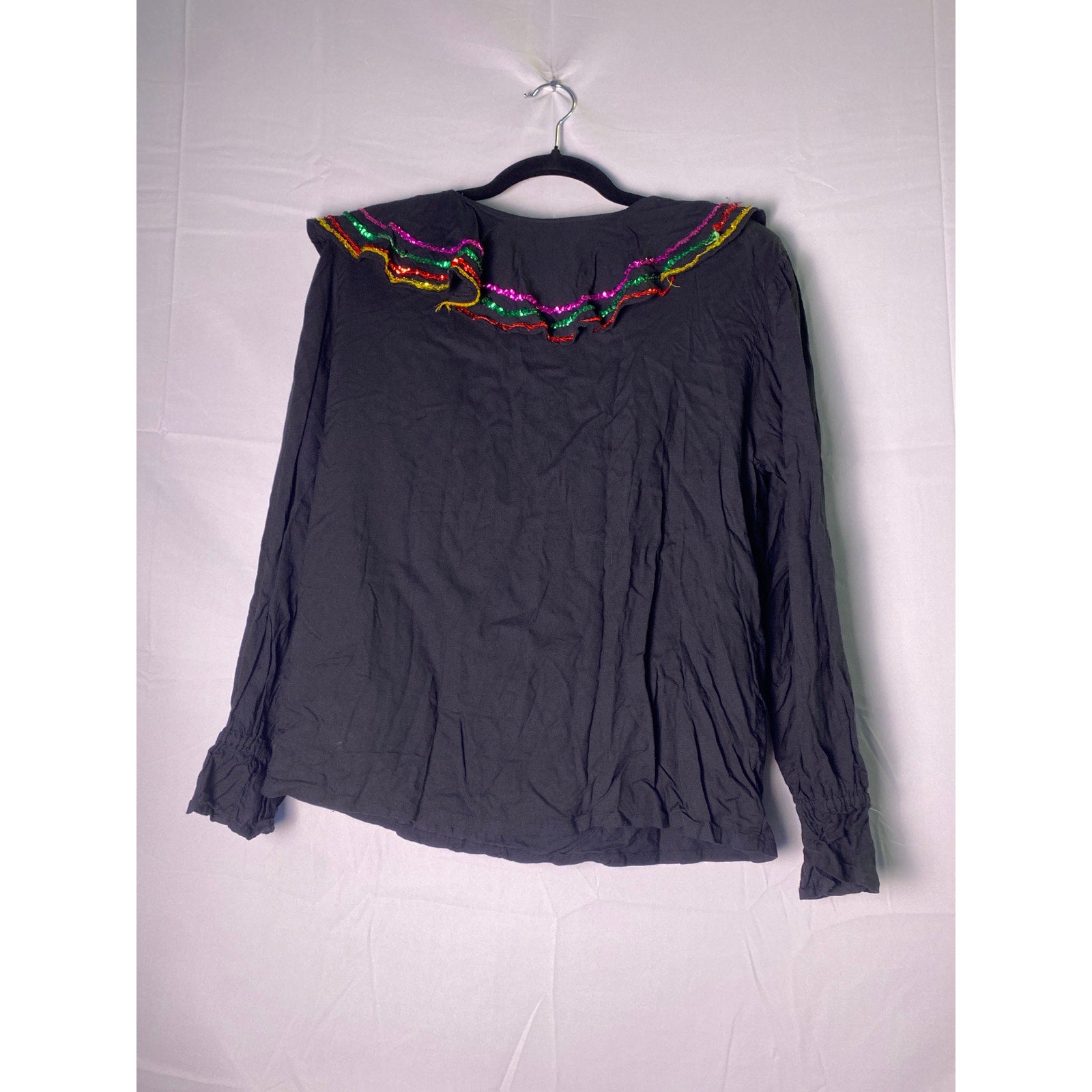 Vintage Classic KIKOMO Black Sequin Blouse Blowncore Long Sleeve Women's Medium