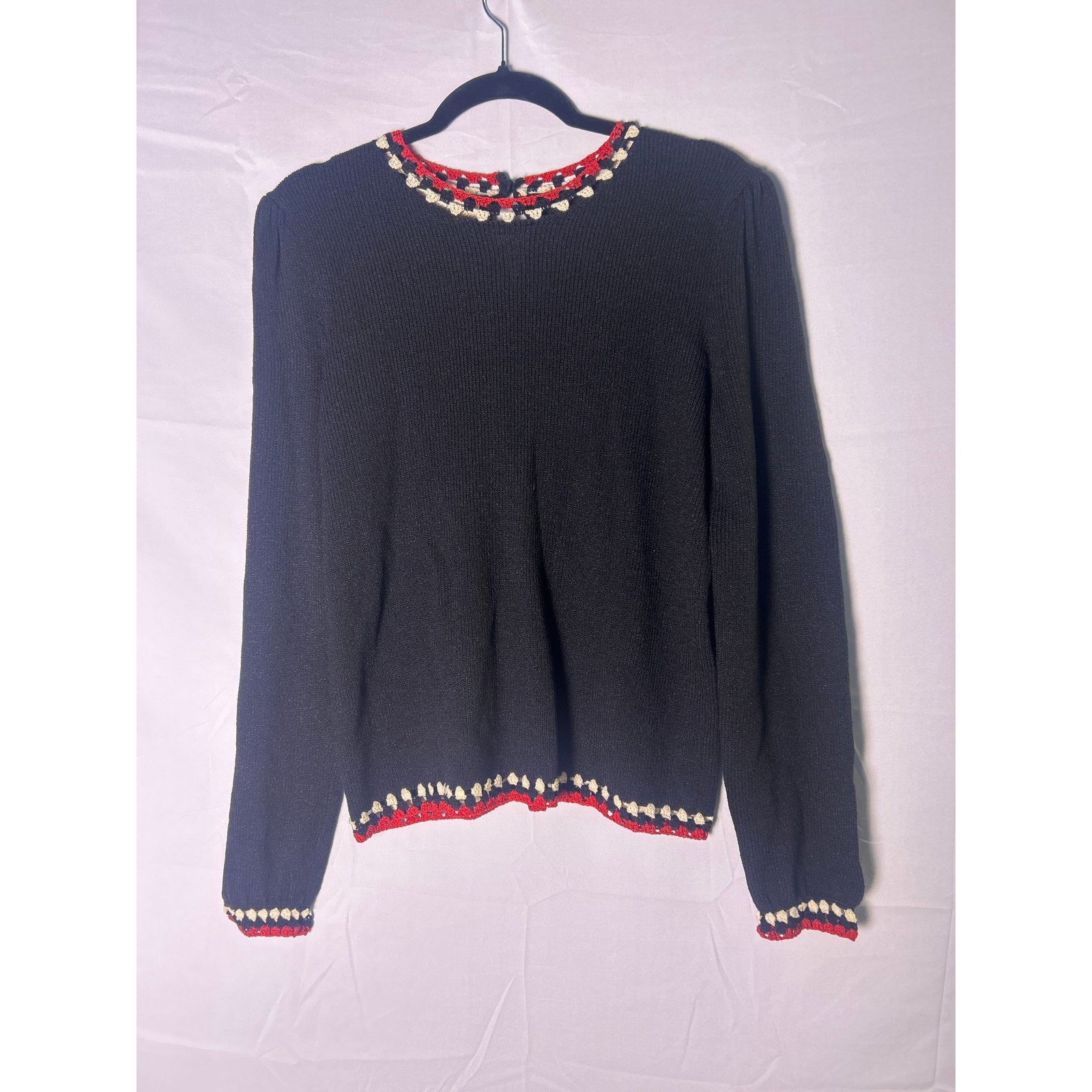 Vintage 50's Gloria Knitwear Black Pullover Sweater with Trim Women's Size Small