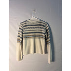 Vintage Arizona Jean Blue Ivory Fair Isle Stripes V-neck Pullover Sweater Women's Size Medium