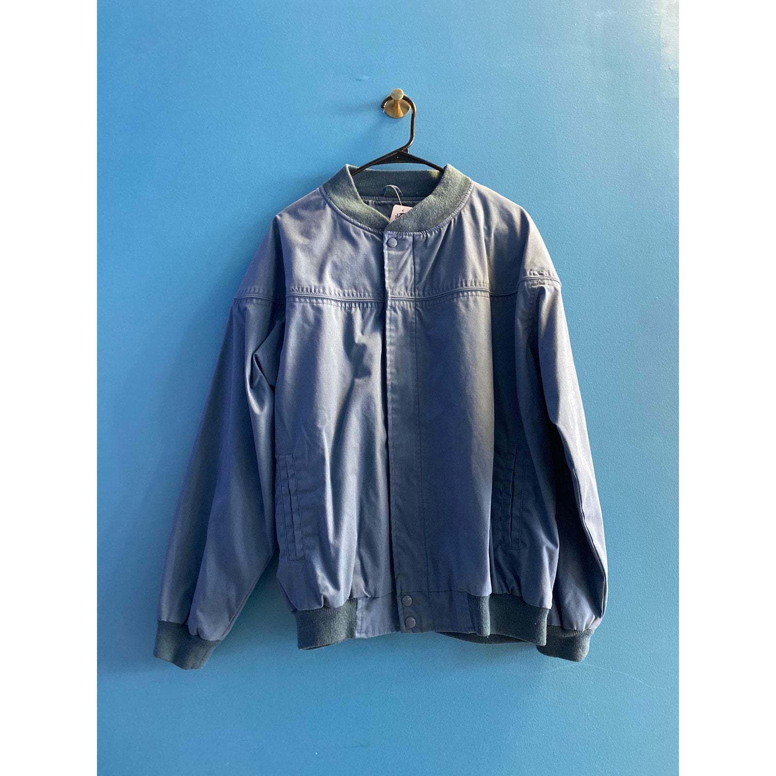 Vintage John Blair Light Blue Full Zip Long Sleeve Bomber Jacket Mens Size Large