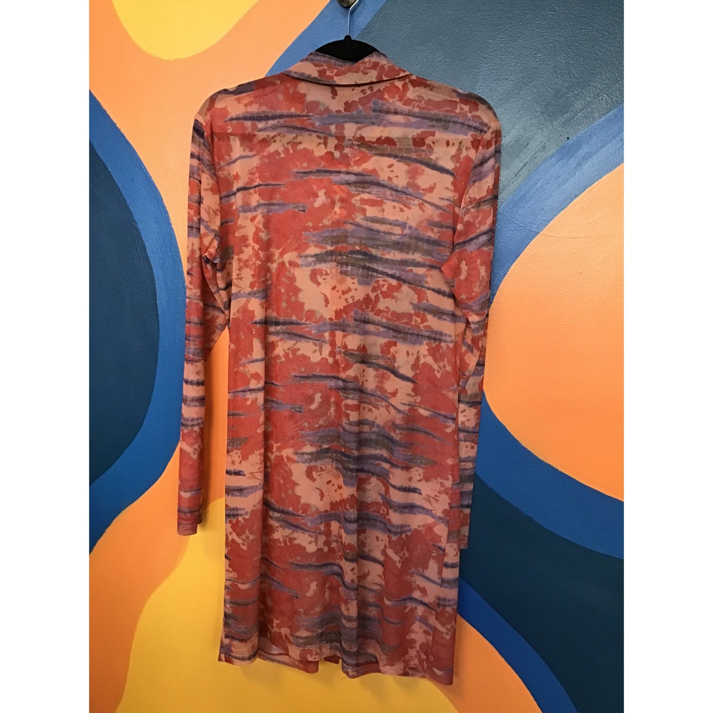 Wild Fable Orange Tie-Dye Long Sleeve Button Front Mesh Dress Women's Size Large