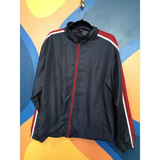Vintage Starter Full Zip Windbreaker Track Jacket Black Red Striped Men's XL