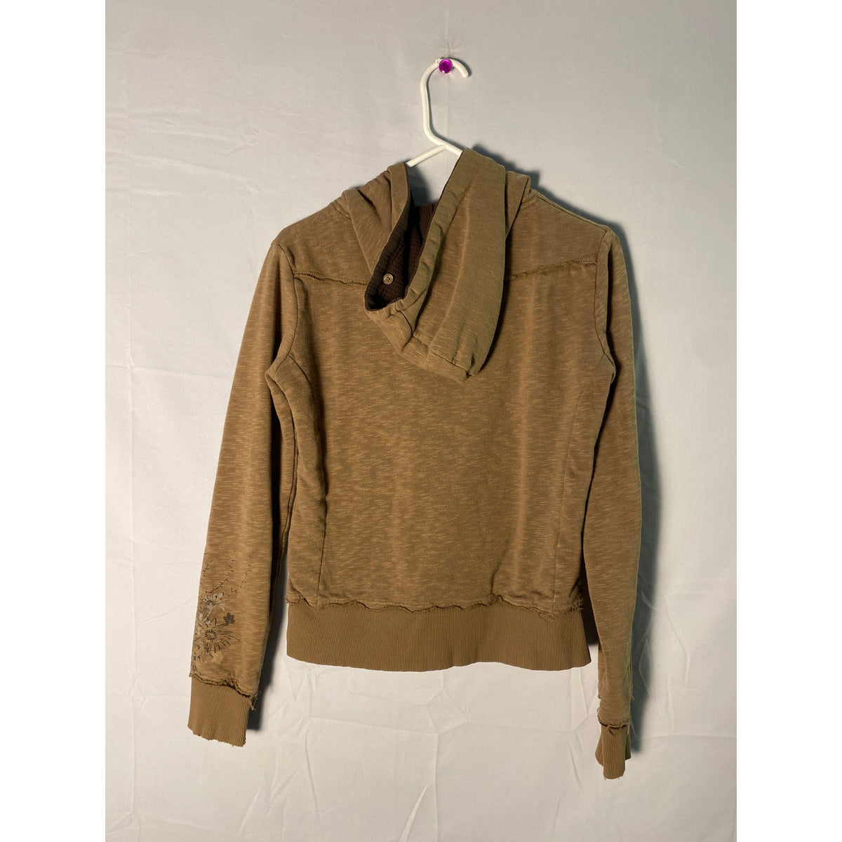 Vintage Element Brown Flower Hoodie Full Zip Sweatshirt Medium Grunge Biker