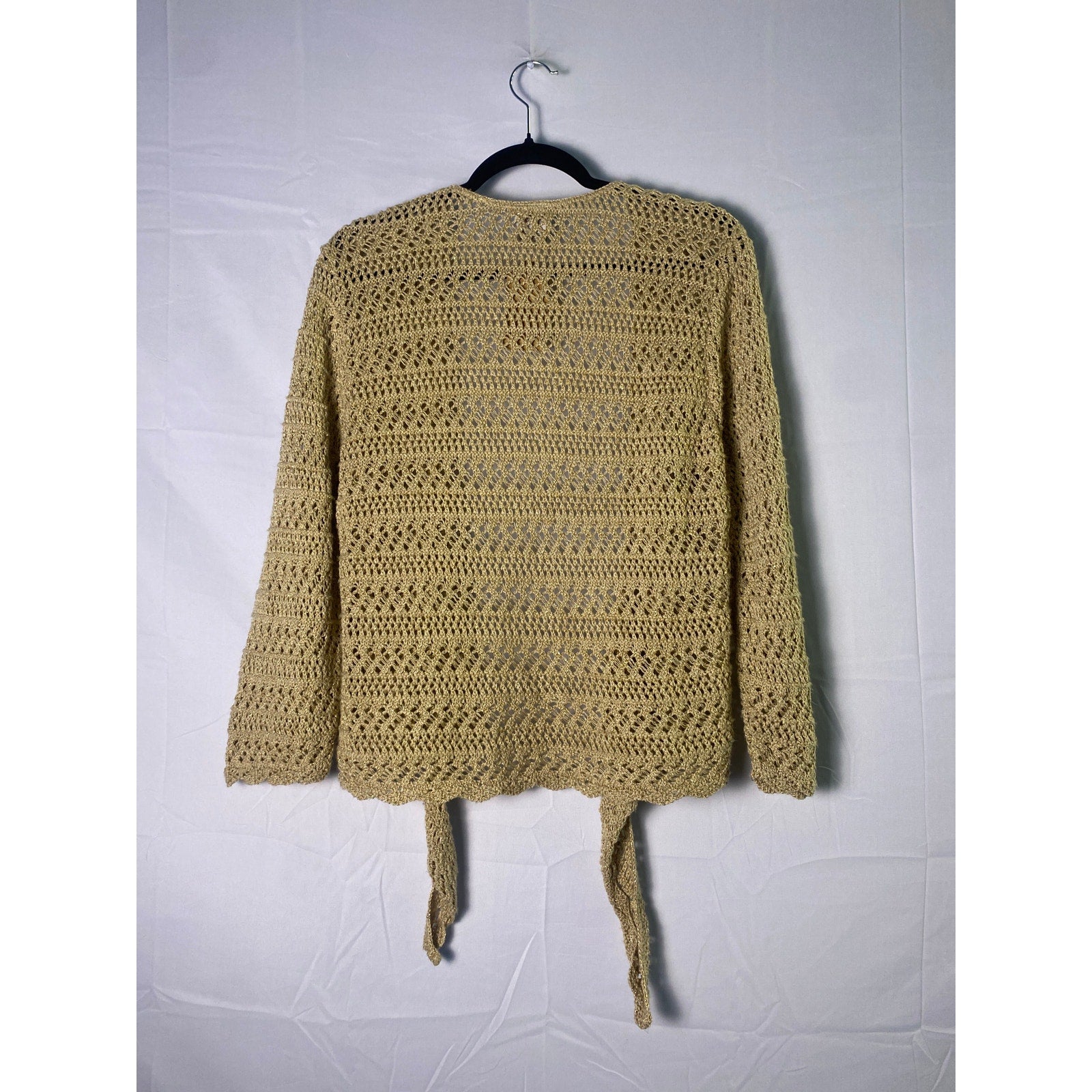Y2K Faded Glory Gold Crochet Cardigan w/ Front Tie Women's Size XL