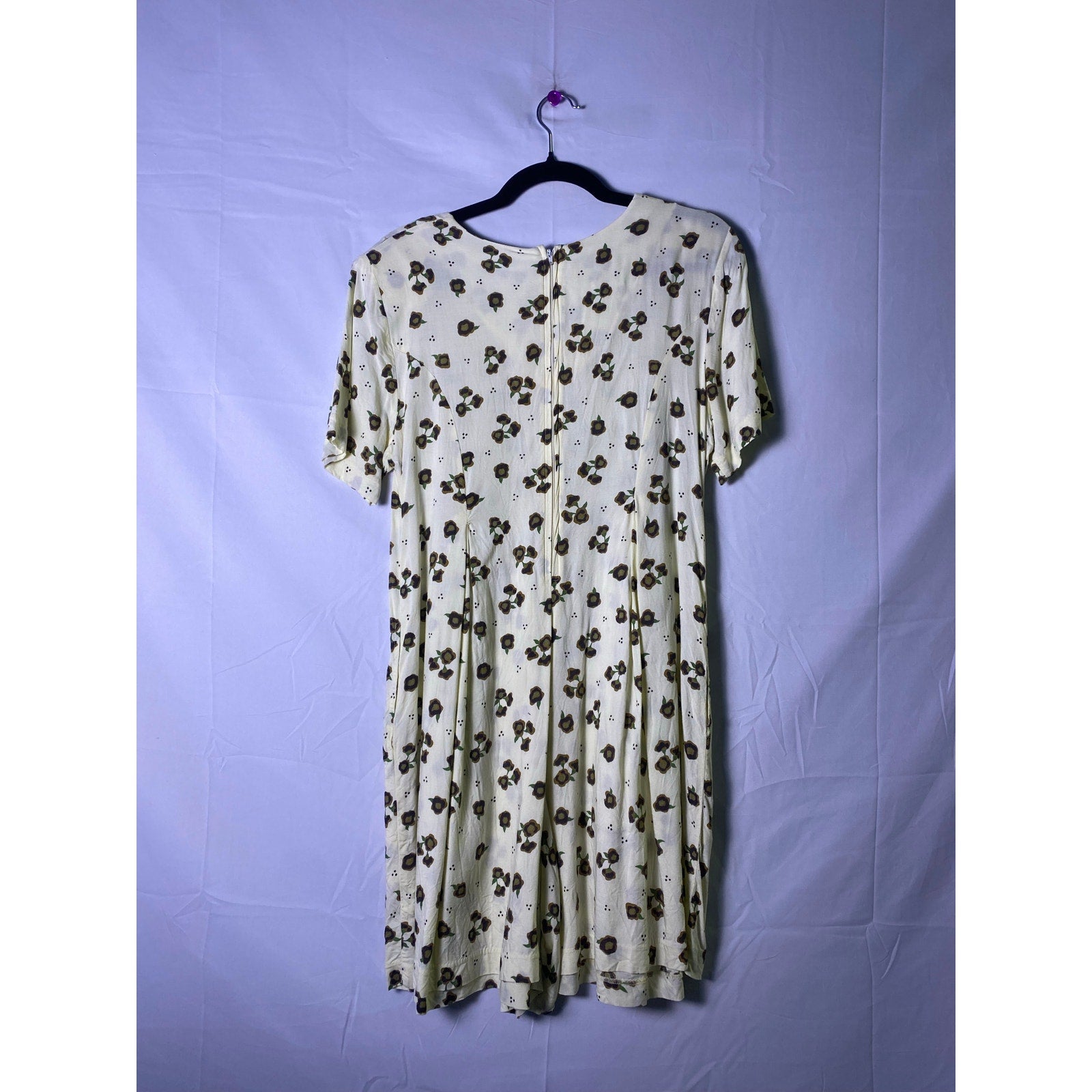 Vintage 90’s Liberty by I.C.I White Floral Babydoll Dress Back Zip Women's Large