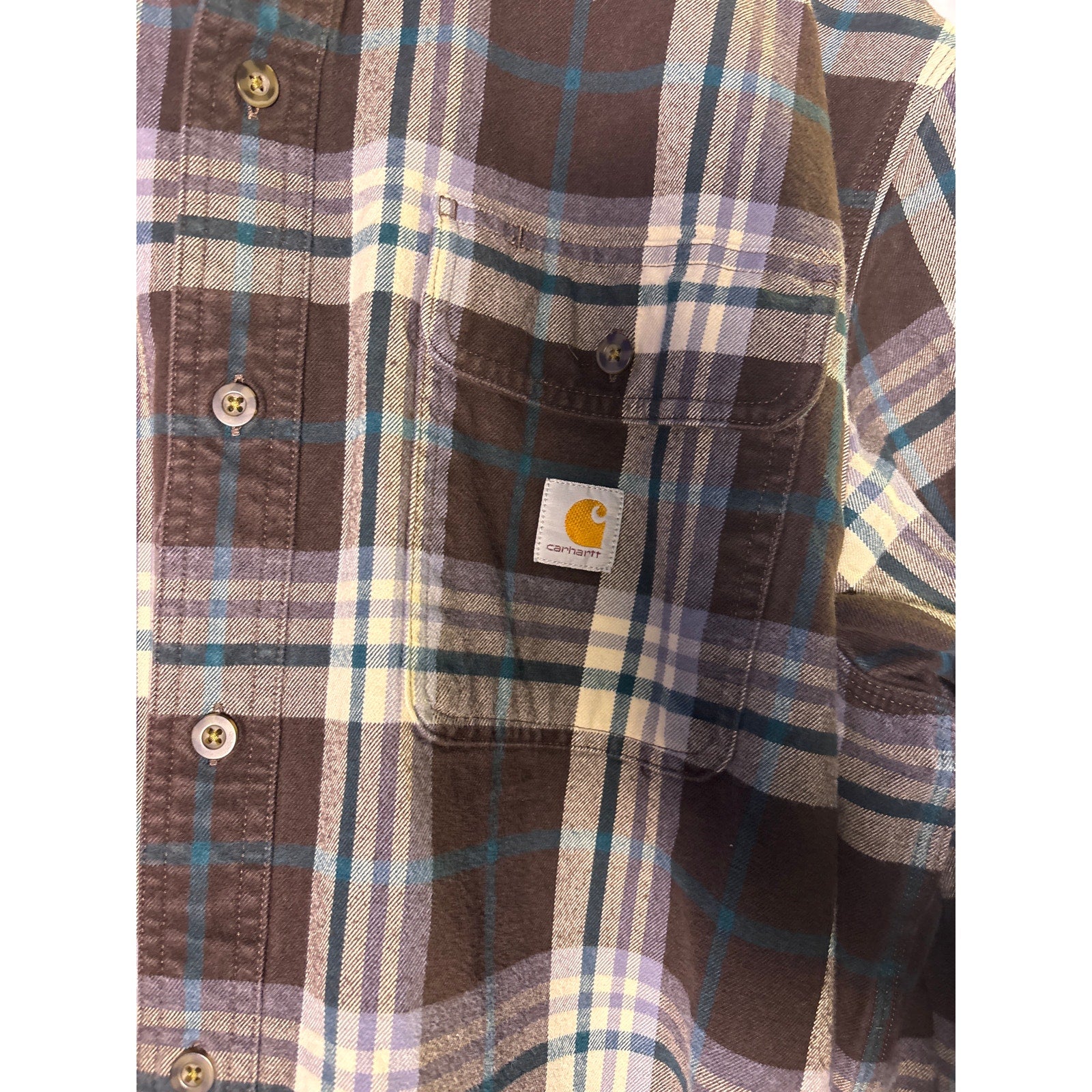 Carhartt Button Up Brown Plaid Flannel Long Sleeve Shirt Original Fit Mens Large