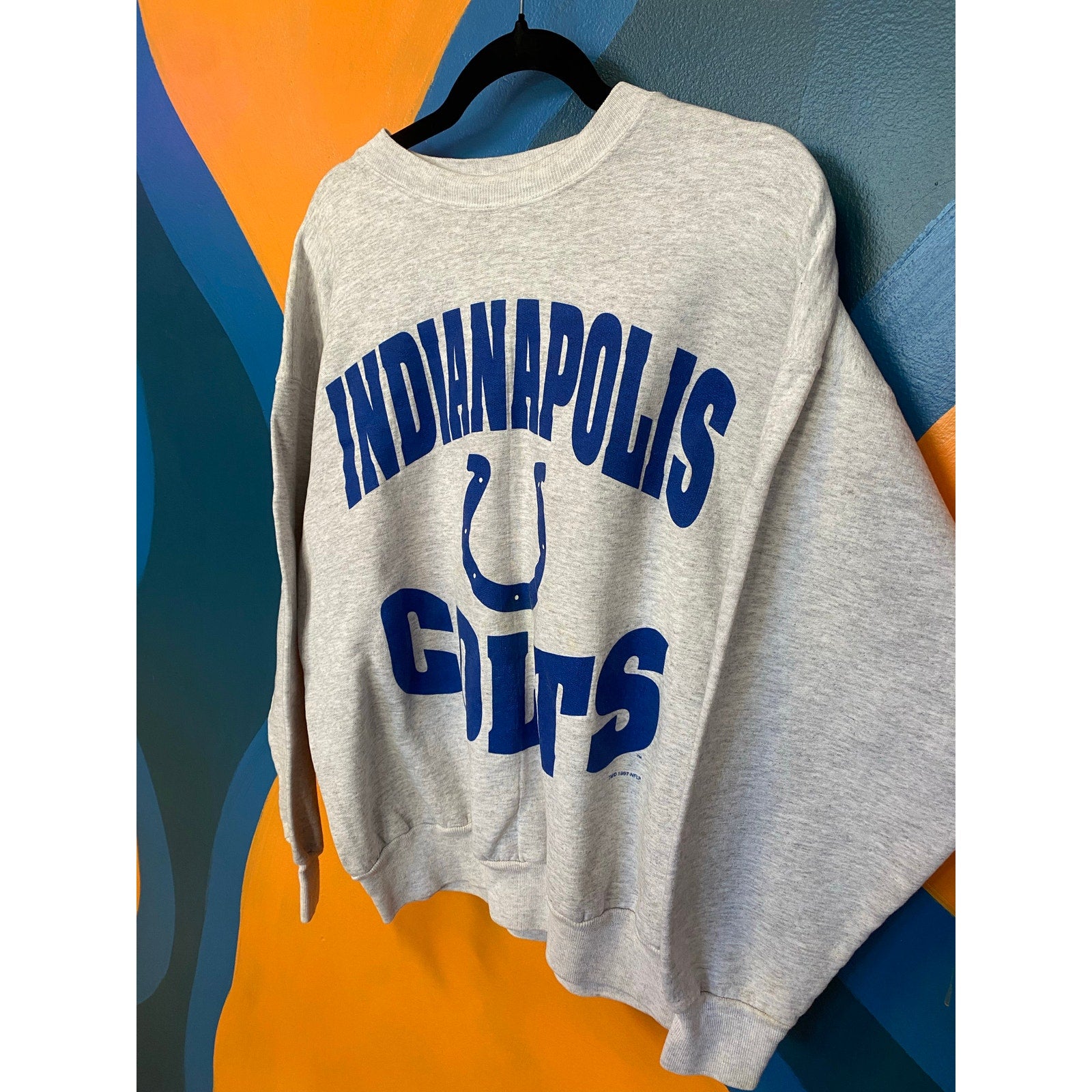 1997 Vintage Indianapolis Colts Crew Neck Gray Cotton Pullover Sweater Mens Sz L