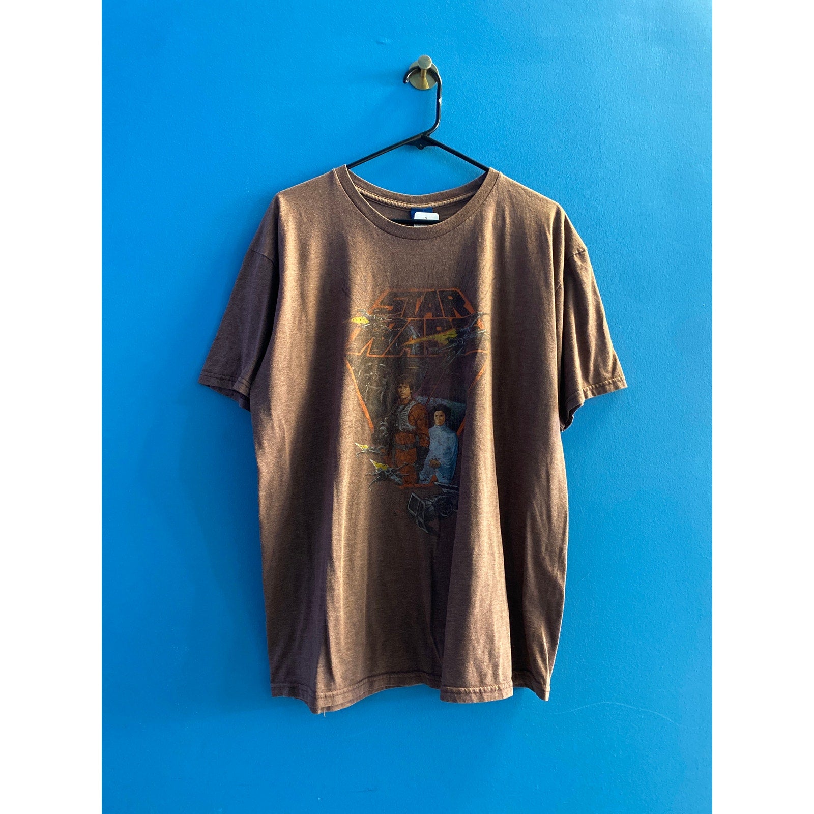 Star Wars Brown Movie Graphic Cotton Tee Shirt Crew Neck Men's Size XL