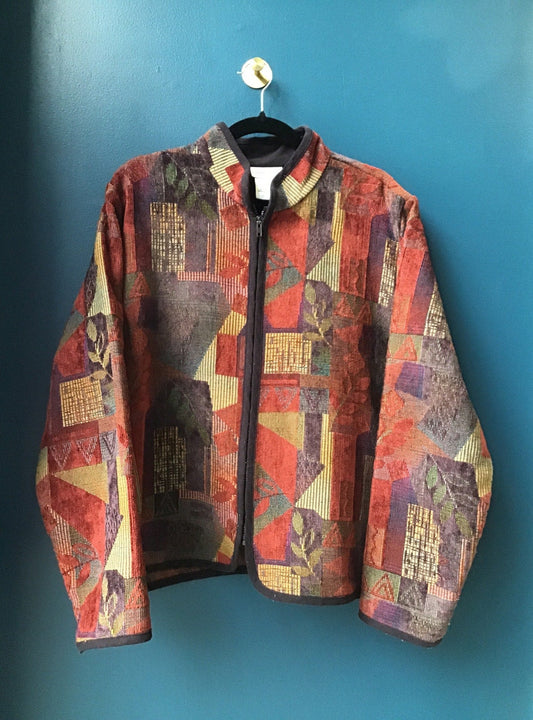 Coldwater Creek Jacket Rust Folk Geometric Woven Full Zip Womens Size XL