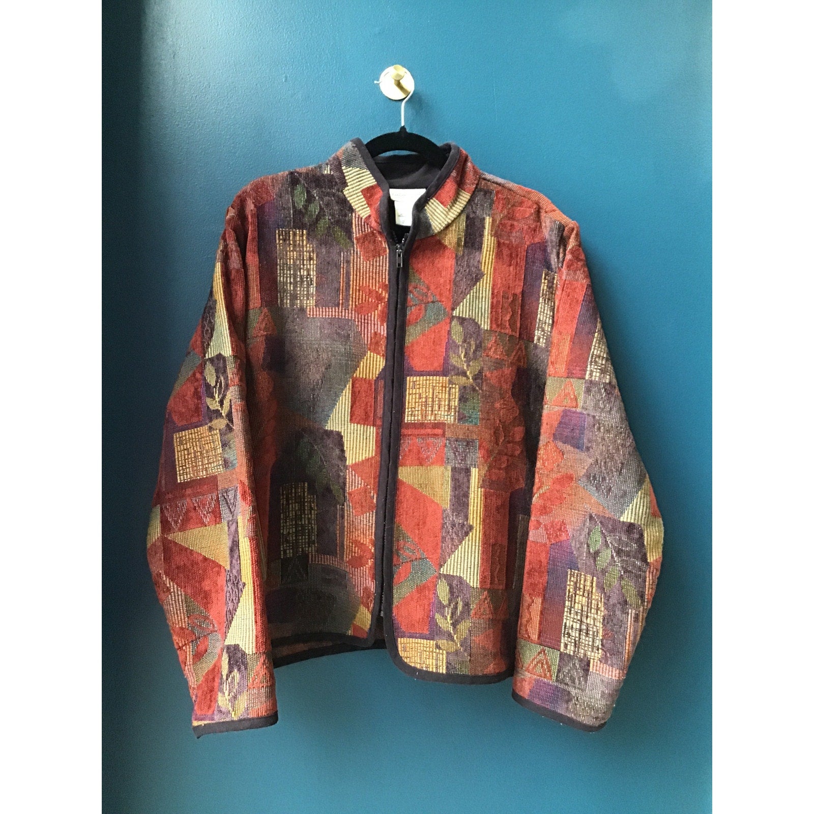Coldwater Creek Jacket Rust Folk Geometric Woven Full Zip Womens Size XL