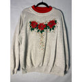 Vintage Jerzees Poinsettia Print Red Gray Green Pullover Crewneck Sweater 2XL