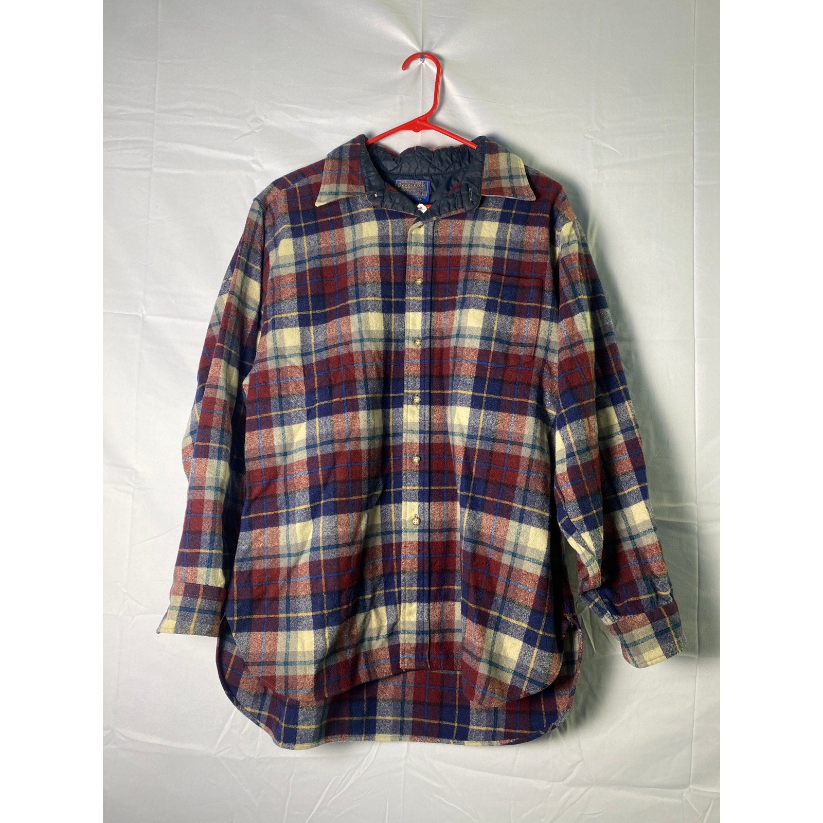Vintage Pendleton Flannel Red Plaid Virgin Wool Button Up Shirt Men's Size XL