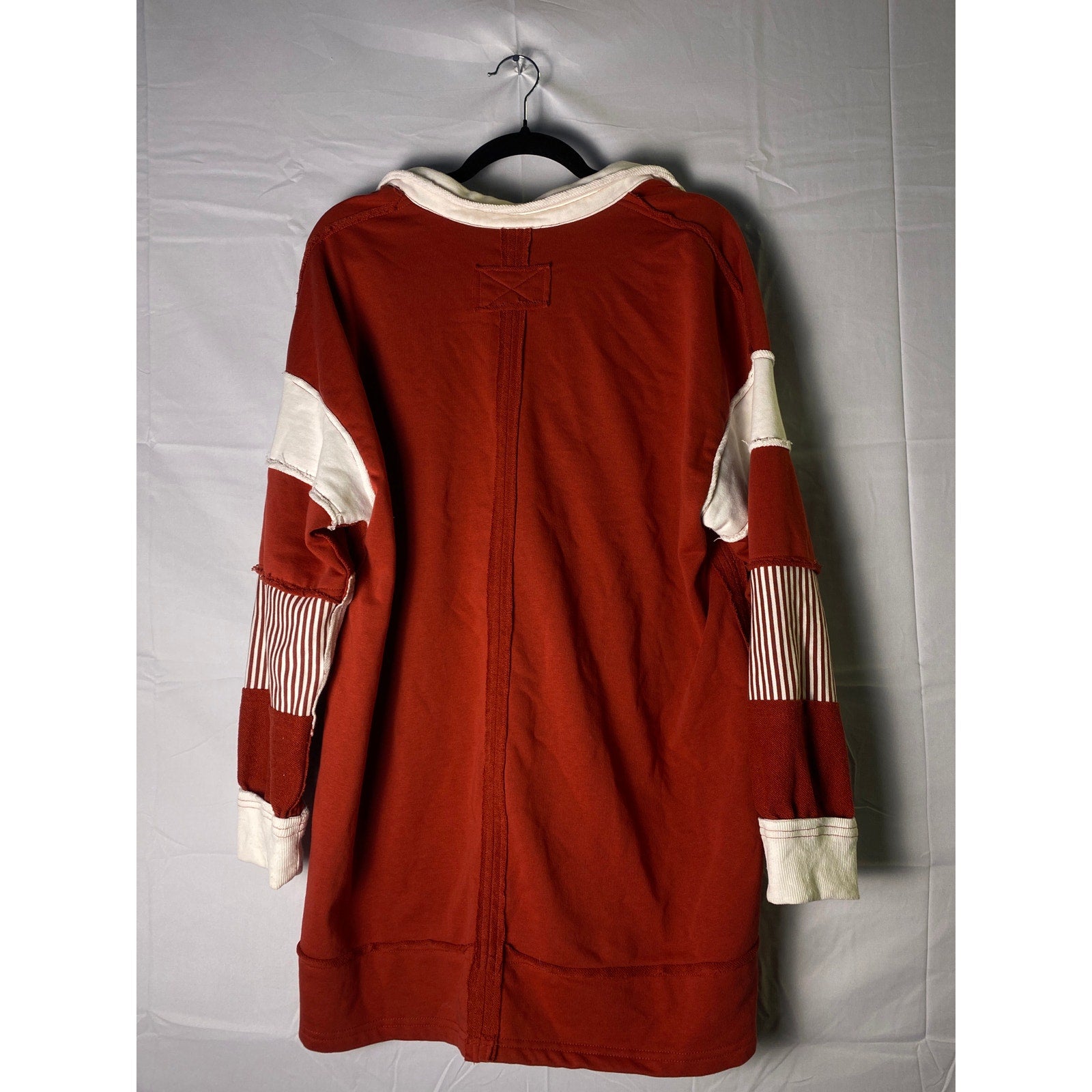 Red White Oversized Casual Long Sleeve Striped Loose Pullover Sweatshirt Size XL