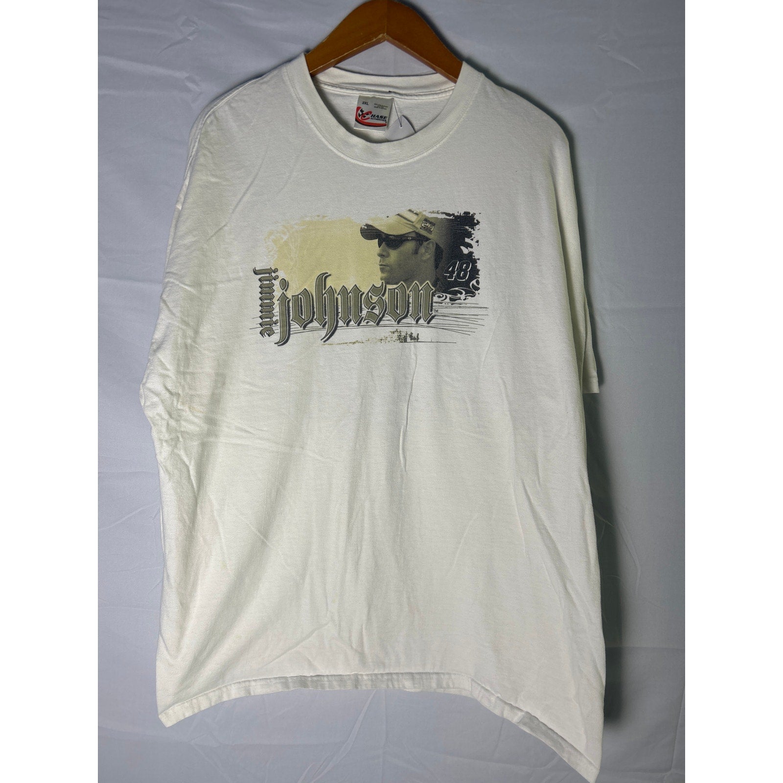 Chase Authentics Jimmie Johnson Nascar Print Tee Shirt White Men's Size 2XL