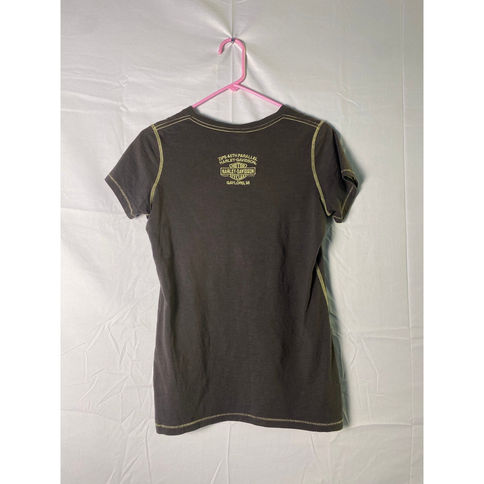 Harley Davidson Embroidered Gaylord, MI Black V-neck Shirt Women's Size Medium