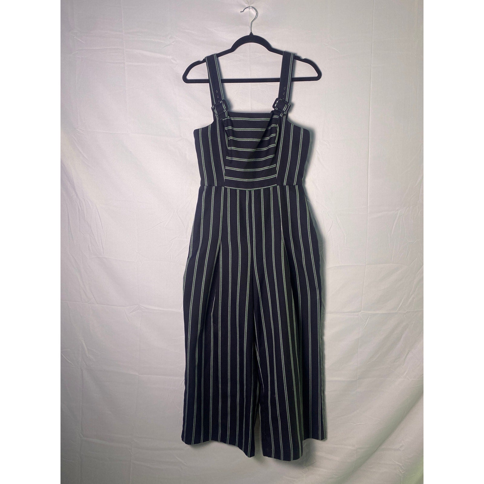BCBGeneration Dark Navy Green Buckle Strap Wide Leg Jumpsuit Women's Size 6