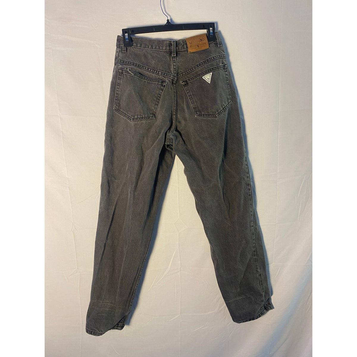 Vintage Guess Jeans w/ Pleated Sides Black Denim Dark Wash Pockets Women Size 30