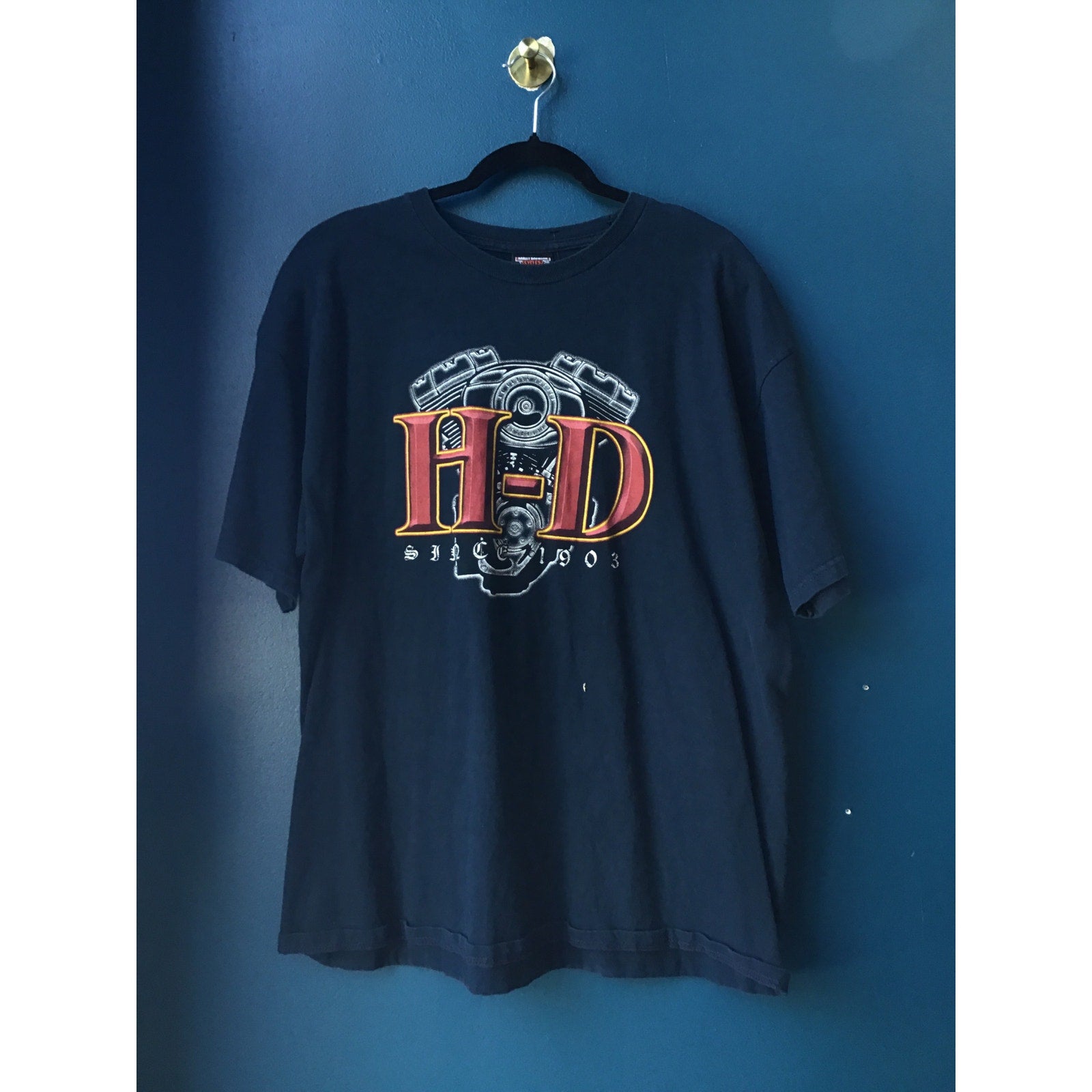 Vintage 90s Harley Davidson Santa Fe, New Mexico Print Navy Shirt Men's Size XL