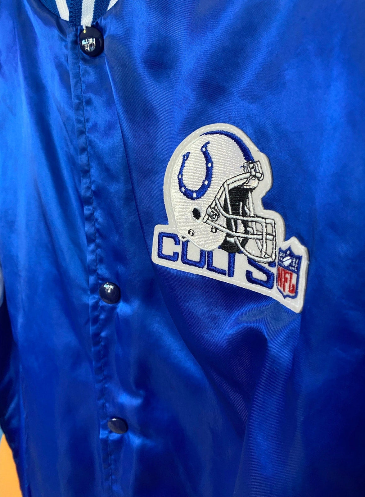 80s Baltimore NFL Indianapolis Colts Vintage Satin Bomber Jacket Men's Medium?
