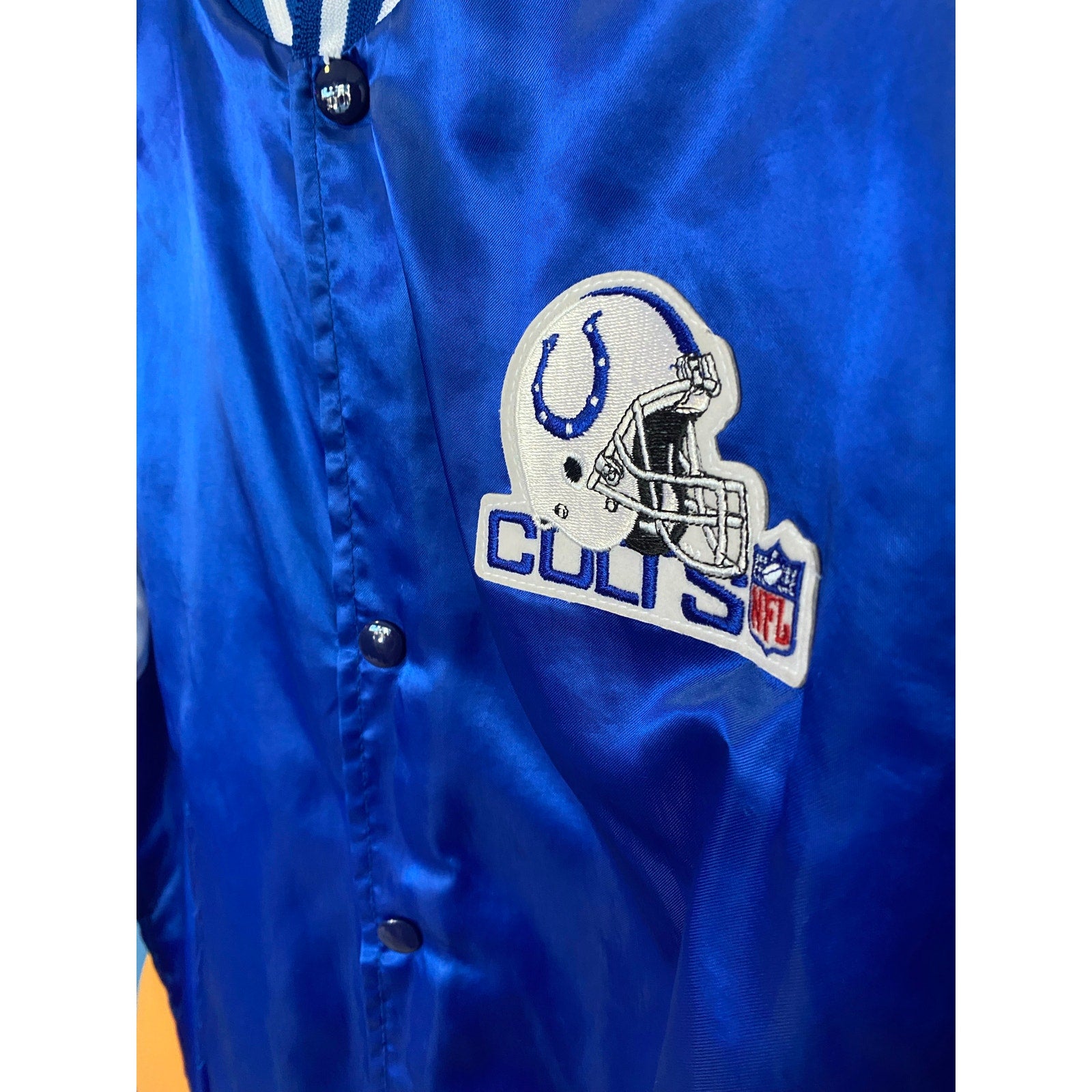 80s Baltimore NFL Indianapolis Colts Vintage Satin Bomber Jacket Men's Medium?