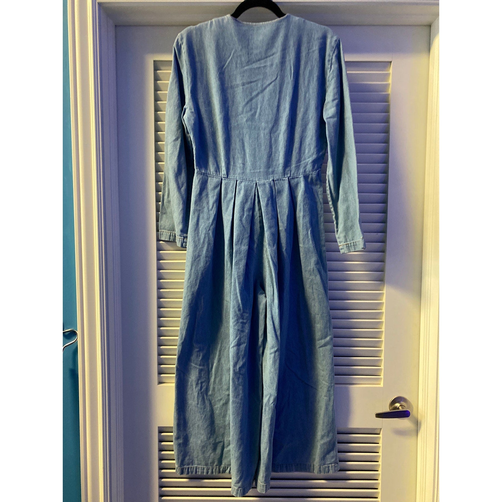 Vintage 1970s-1980s JRT Cotton Chambray Wide Leg Cropped Jumpsuit Womens Size 8