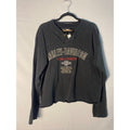 Harley Davidson Black Long Sleeve Shirt V-TWIN POWER Embroidered Men's Large CUT-OFF