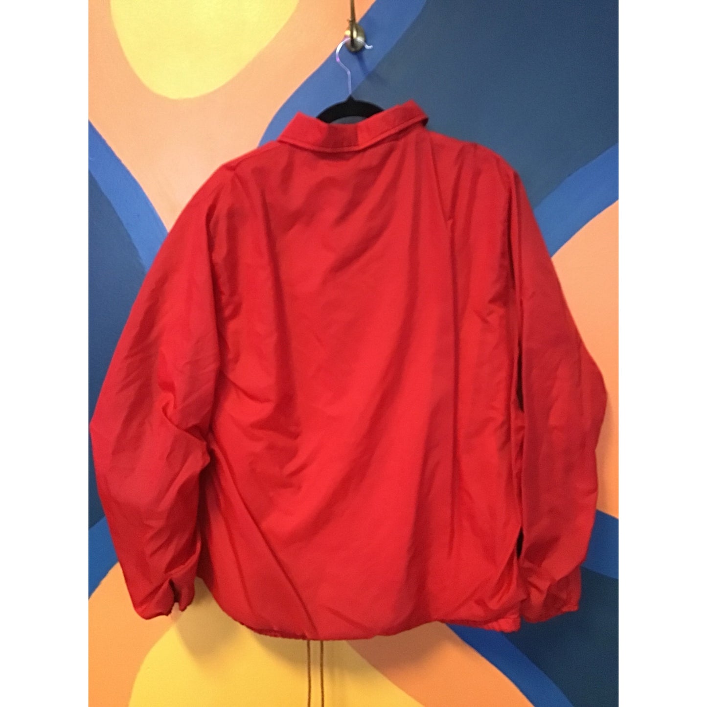 1976 Bloomington, Indiana Bicentennial Meet Snap Jacket Red Satin Men's Large