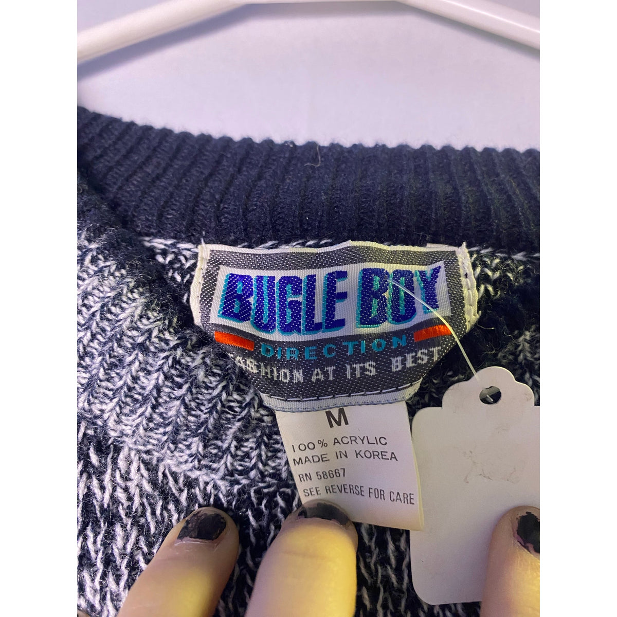 Vintage Bugle Boy Striped Heathered Wool Blend Houndstooth Sweater Men's Medium