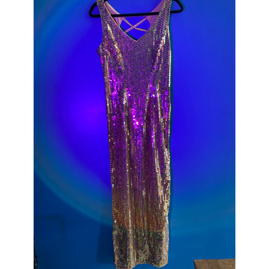 Vintage Robert Anthony Sequin Long Dress Criss-cross Back Sleeveless Women's 8