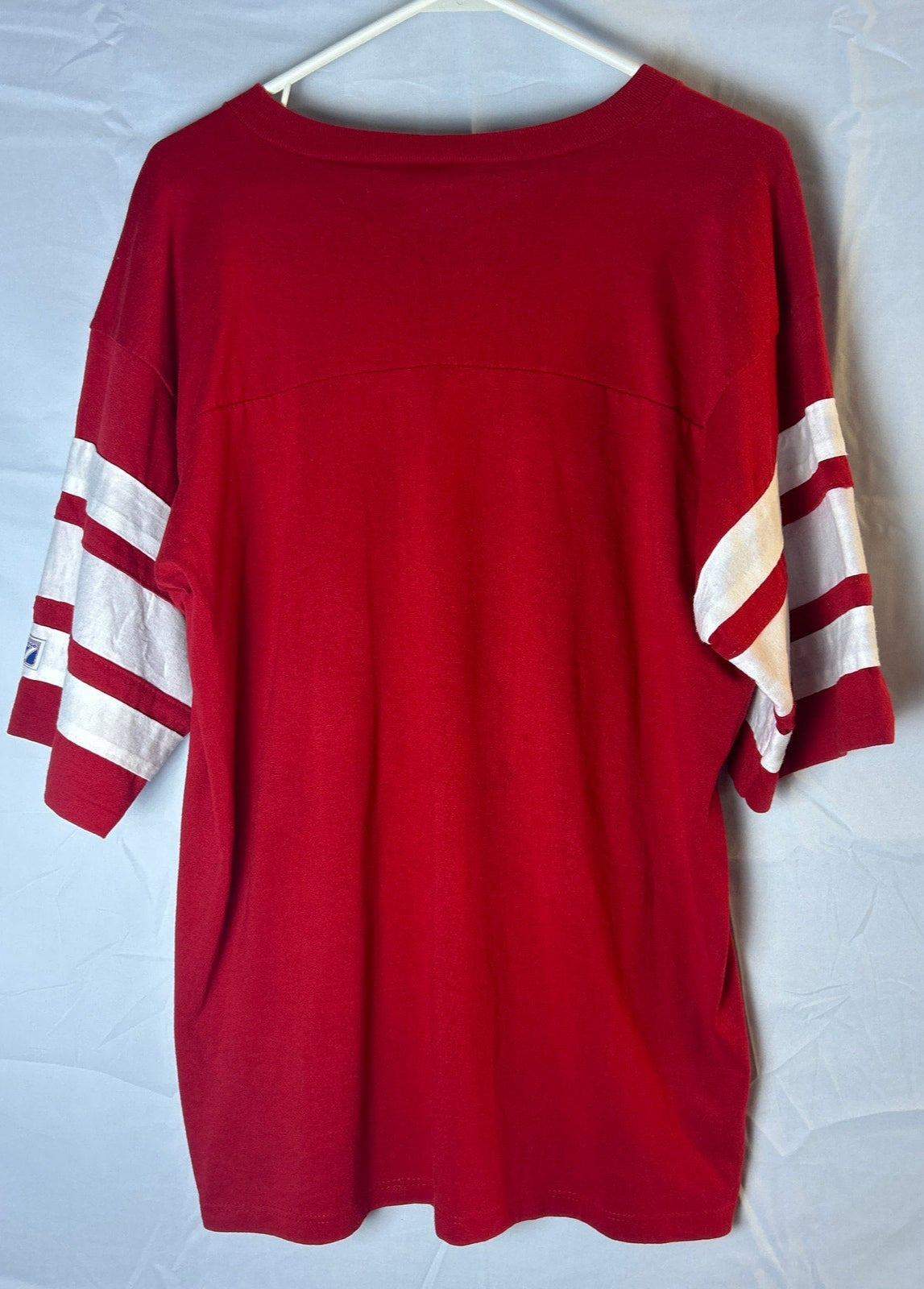 Logo 7 SF San Francisco 49ERS Red White V-neck Shirt Men's Size Large
