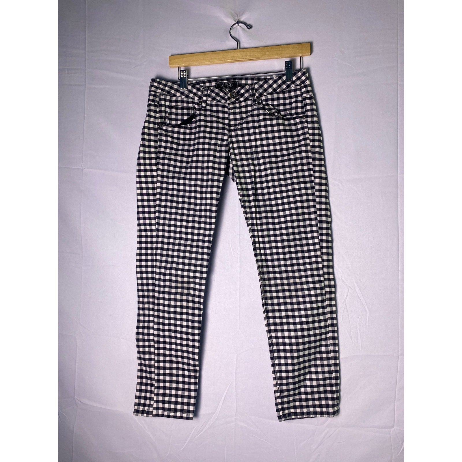 Y2K Guess Black White Gingham Capri Skinny Pants Women's Size 32
