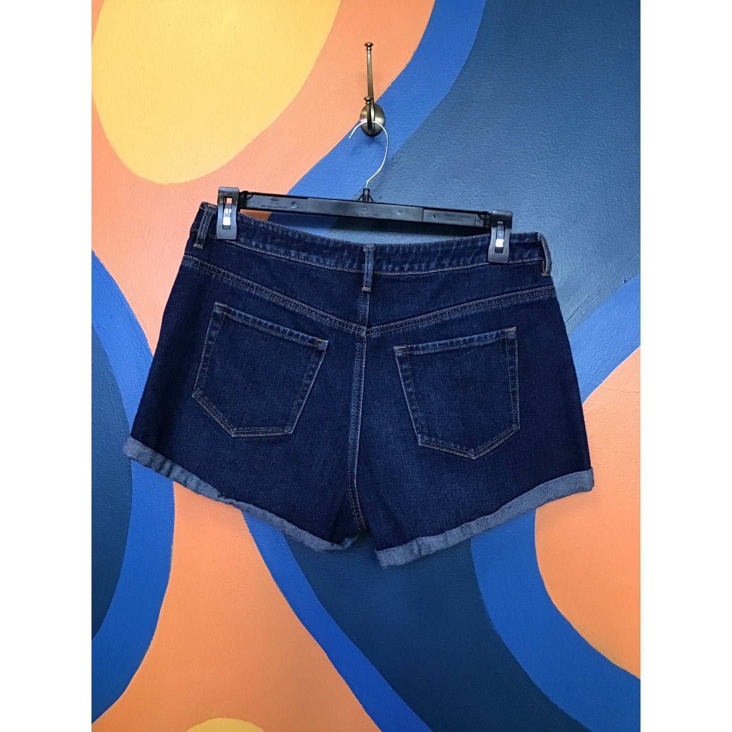 Bullhead Blue Denim Dark Wash Distressed Cuffed Jean Shorts Women's Size 31