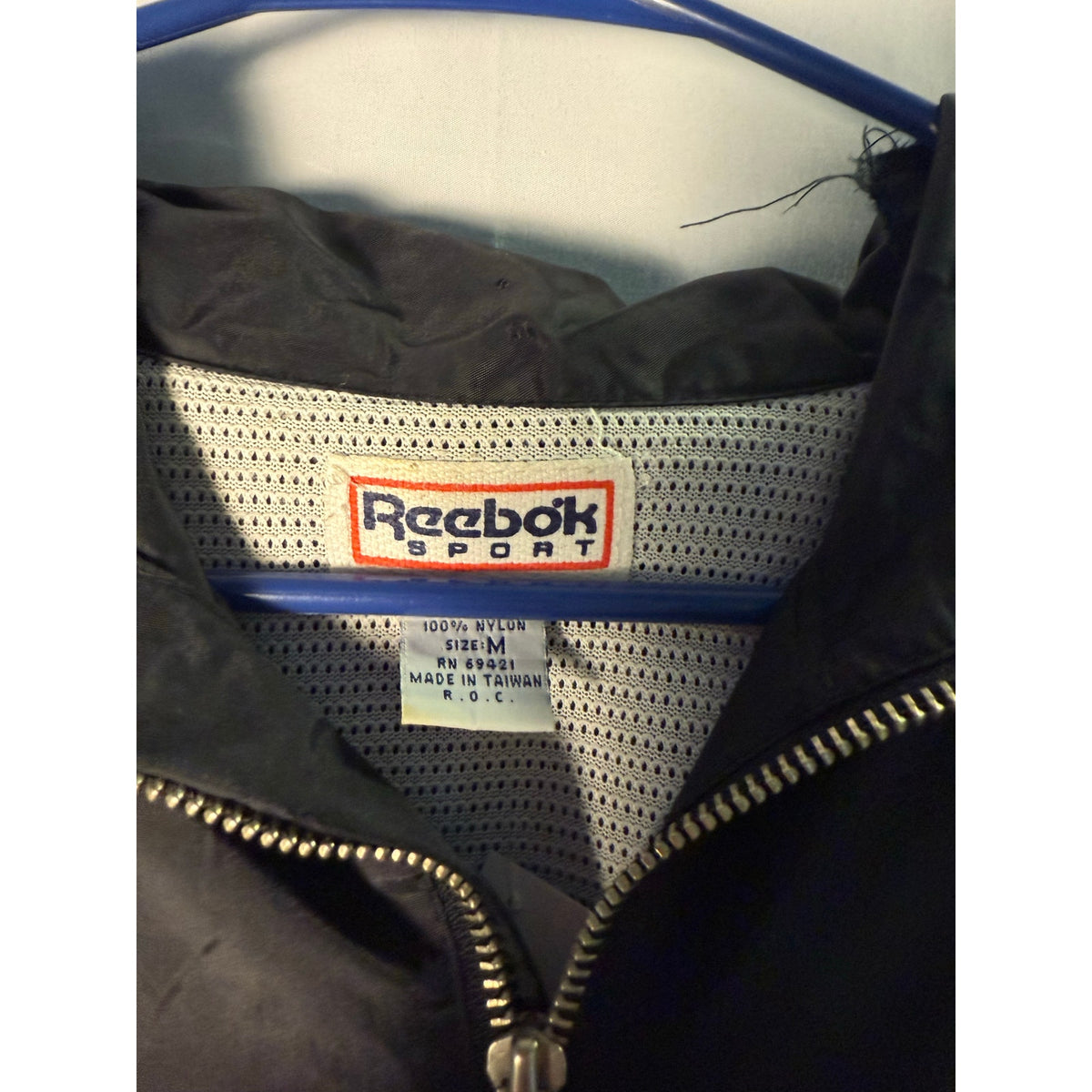 Reebok Black Blue Quarter Zip Windbreaker Jacket Pullover Men's Size Medium