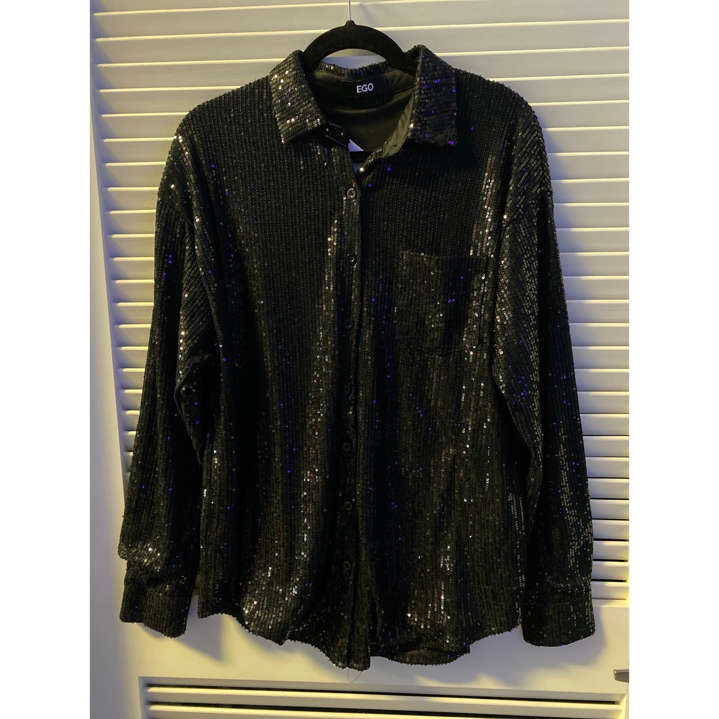 EGO Black Sparkly Sequences Button Up Long Sleeve Shirt Women's Size 4