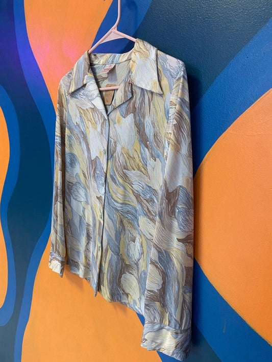 Graff Unique Multicolor Patterned Button Up Blouse long Sleeve Womens Size S-M