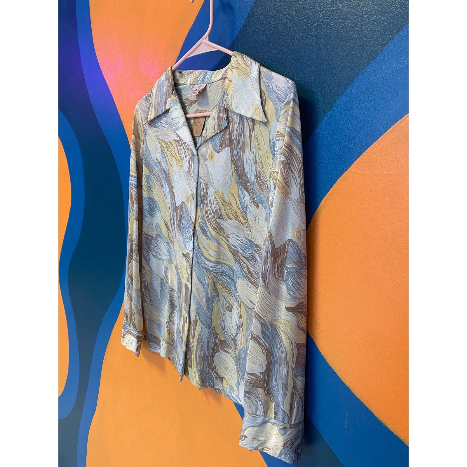Graff Unique Multicolor Patterned Button Up Blouse long Sleeve Womens Size S-M
