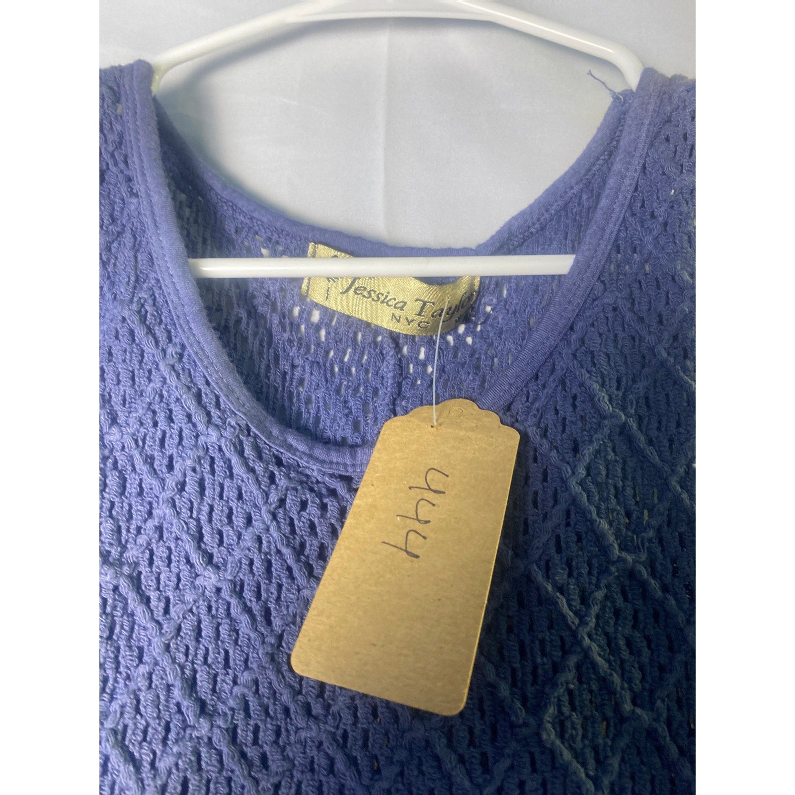 Jessica Taylor Blue Crochet Lace Hem Sleeveless Tank Top Women's Size Medium