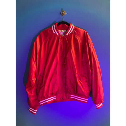 Haband Red White Stripes Nylon Full Zip Varsity/Bomber Jacket Men's Size Large