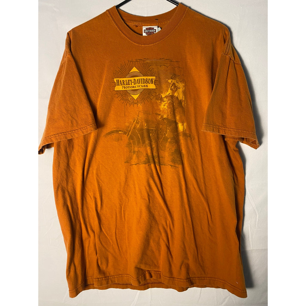 Harley Davidson Motorcycles STUBBS H-D Houston, TX Orange Shirt Men's Size Large