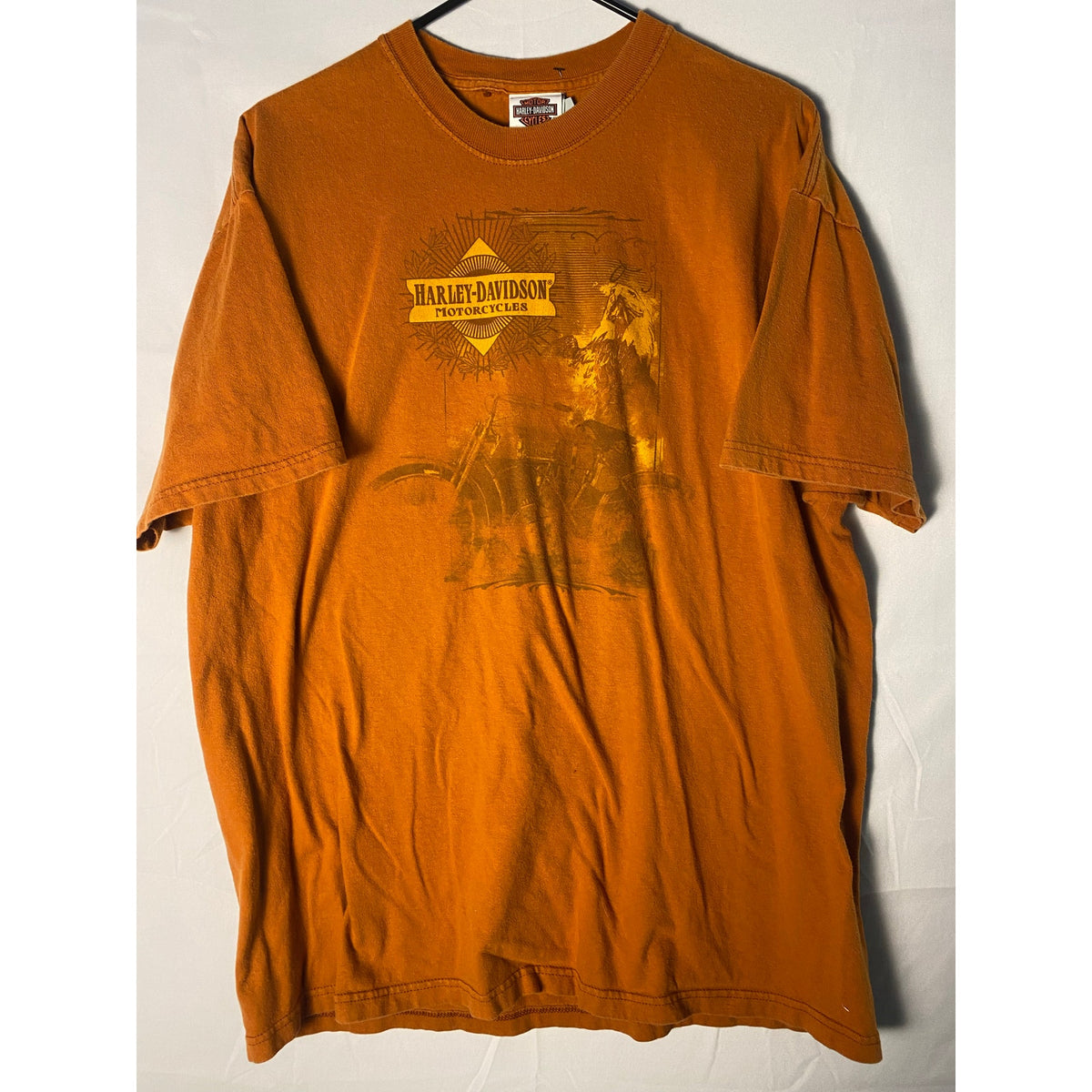 Harley Davidson Motorcycles STUBBS H-D Houston, TX Orange Shirt Men's Size Large