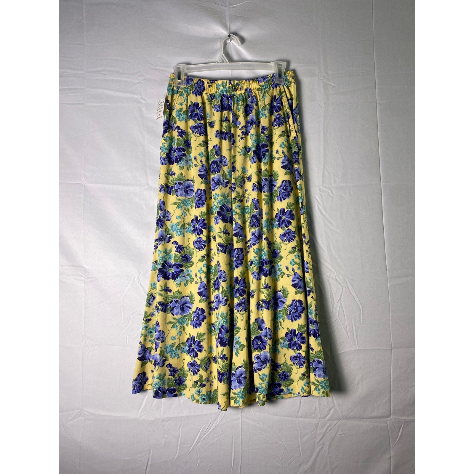 Vintage 80s-90s Jantzen Classics Yellow Blue Floral A-Line Flared Skirt Size 12