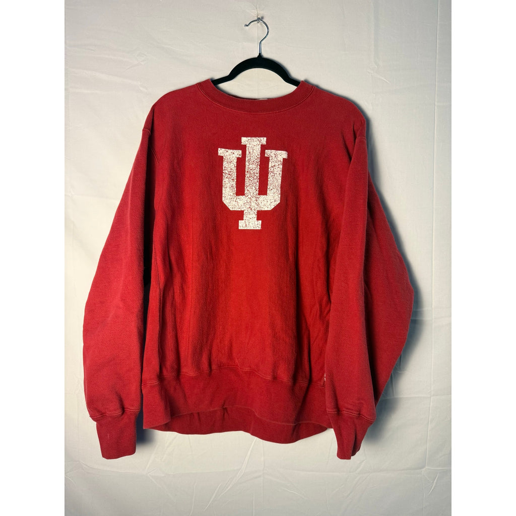 IU Indiana University Weave Red Crewneck Sweatshirt Logo Print Pullover Large