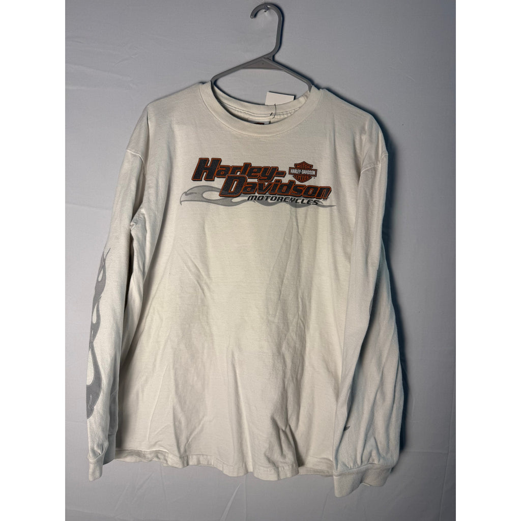 Harley Davidson South Valley Shop w/ Gray Flames White Long Sleeve Shirt Size XL