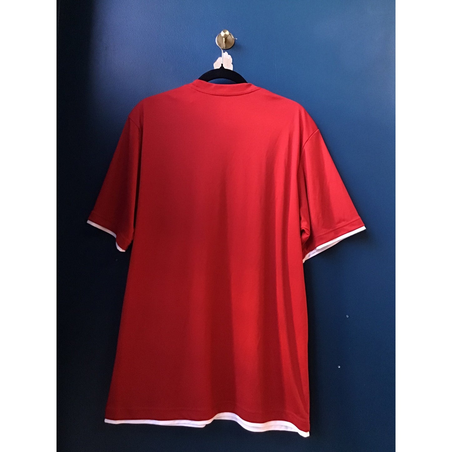 adidas Climalite Athletic Red Shirt White Three Stripes Short Sleeve Men's XL