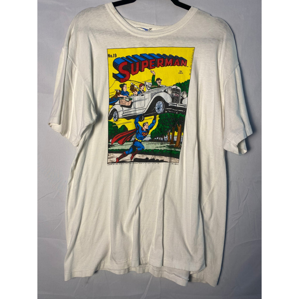 Vintage 1988 No.19 Superman White Graphic Print T-shirt Men's Size XL