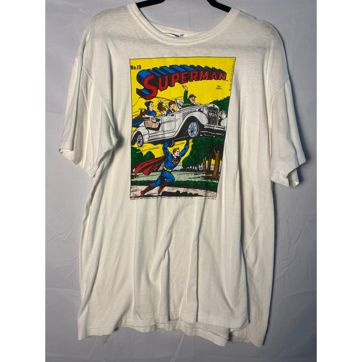 Vintage 1988 No.19 Superman White Graphic Print T-shirt Men's Size XL