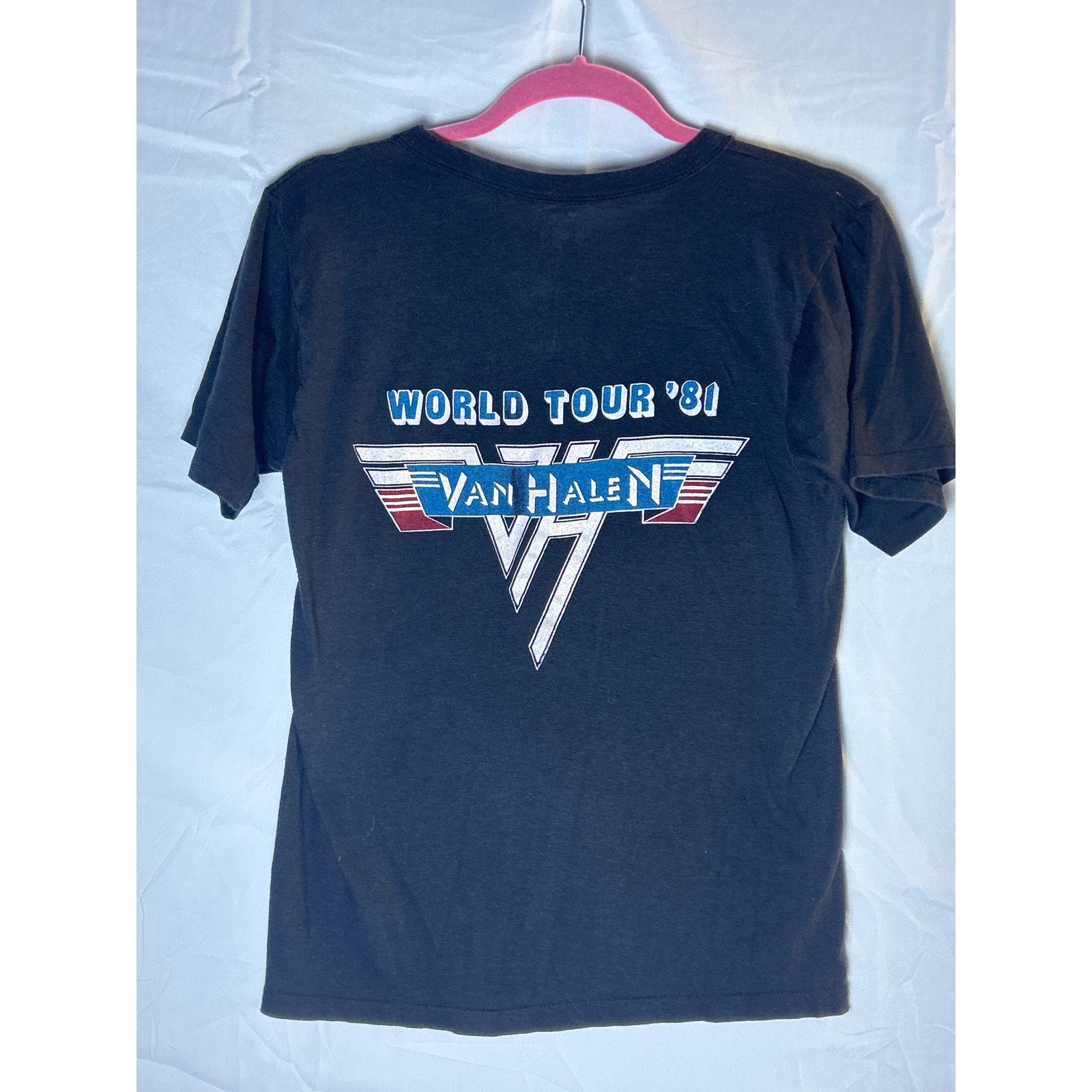 Vintage 80s Van Halen Concert Worldwide Tour Heavy Metal Band Black T-Shirt M