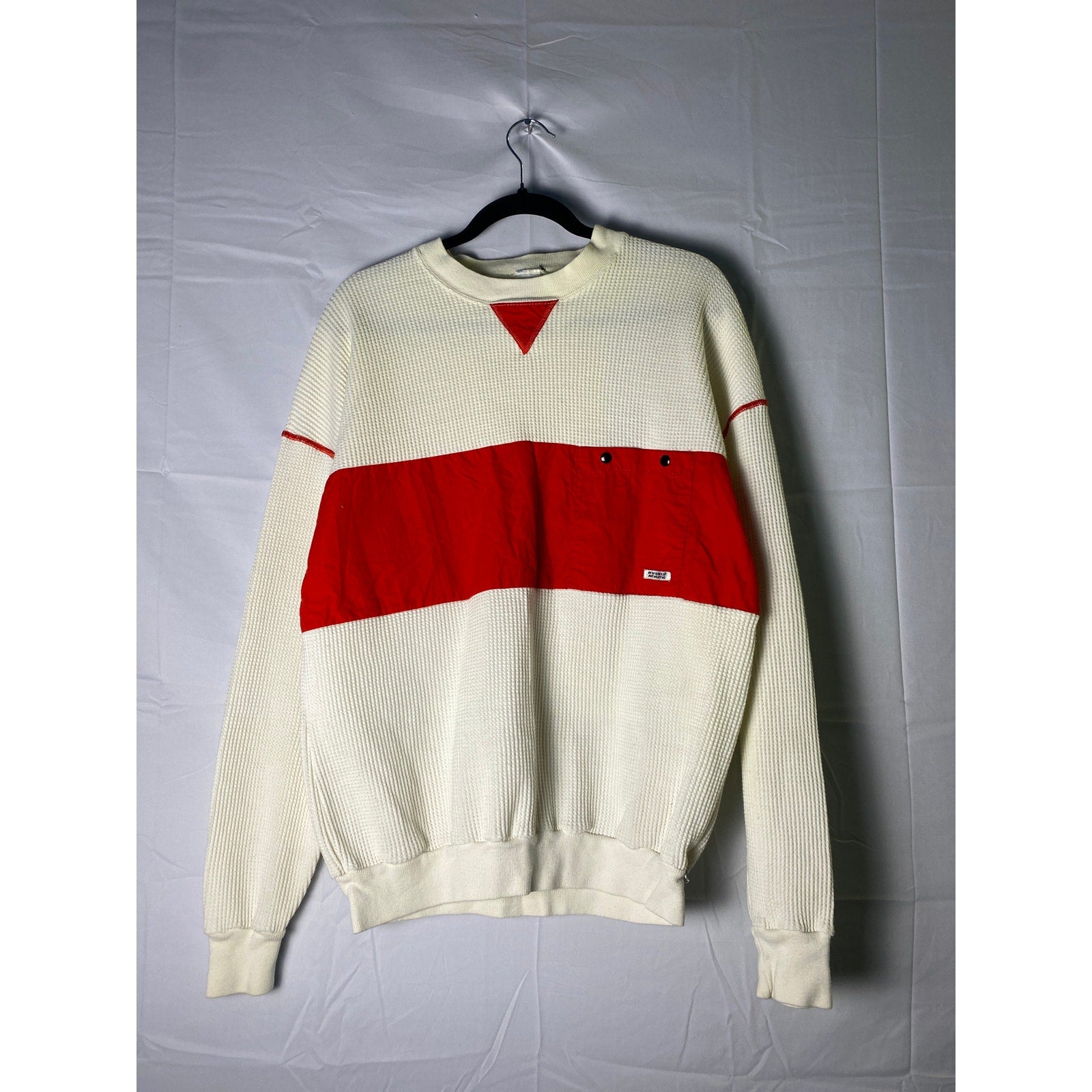 Russell Athletic Red Ivory Waffle Knit Crew Neck Pullover Sweater Men's Large