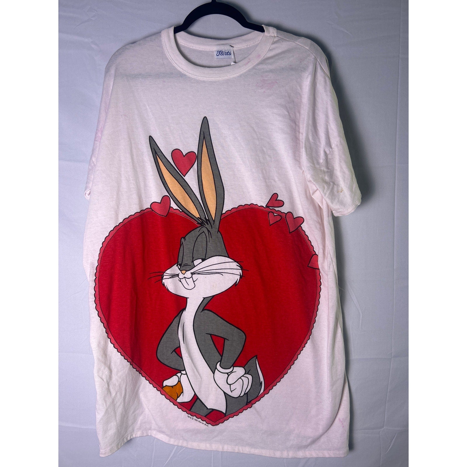 Vintage 90s Bugs Bunny Looney Tunes OSFA Night Shirt Valentine Heart One Size